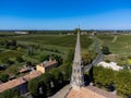 Aerial view on Sauternes village and vineyards, making of sweet dessert Sauternes wines from Semillon grapes affected by Botrytis