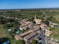 Aerial view on Sauternes village and vineyards, making of sweet dessert Sauternes wines from Semillon grapes affected by Botrytis