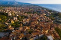 Aerial view of Scalea city and sea coast at sunset, province of Cosenza, Calabria region