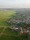 Aerial view scenery golden paddy field