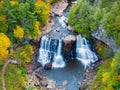 Aerial view of the scenic Blackwater Falls in West Virginia surrounded by fall foliage Royalty Free Stock Photo