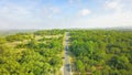 Aerial view scenic drive through Hill Country ranch in Texas, US