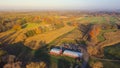 Aerial view scenic fall season in countryside of Rochester, Upstate New York, rolling corn field to horizonal line, traditional Royalty Free Stock Photo