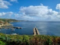 Aerial view of the scenic horizon in Mevagissey Harbour in Cornwall, England Royalty Free Stock Photo