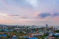 Aerial view scenic landscape of the city with storm cloud rain will coming Royalty Free Stock Photo