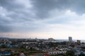 Aerial view scenic landscape of the city with storm cloud rain will coming Royalty Free Stock Photo