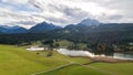 Aerial view of scenic landscape of fields at Garmisch-Partenkirchen in Germany