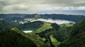 Aerial view on scenic landscape of volcanic lake Sete Cidades.