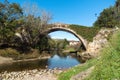 Aerial view of a scenic medieval bridge in Lierganes, Cantabria, Spain.