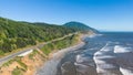 Aerial view of Scenic Pacific coast in Oregon state, Scenic byway route 101 can be seen along the coast