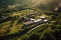 aerial view of a scenic whisky distillery nestled in hills Royalty Free Stock Photo