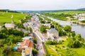 Aerial view of Schengen town over River Moselle, Luxembourg, where Schengen Agreement signed. Tripoint of borders, Germany, France