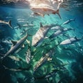 Aerial view of a school of bait fish  Made With Generative AI illustration Royalty Free Stock Photo