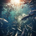 Aerial view of a school of bait fish  Made With Generative AI illustration Royalty Free Stock Photo