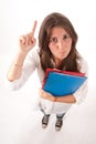 Aerial view of a schoolgirl raising her hand Royalty Free Stock Photo