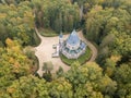 Aerial view of Schwarzenberg tomb from 18th century. Tomb is famous tourist attraction near Trebon, South Bohemia. Historical