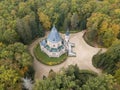 Aerial view of Schwarzenberg tomb from 18th century. Tomb is famous tourist attraction near Trebon, South Bohemia. Historical