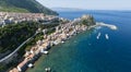 Aerial view of Scilla, Reggio Calabria, Calabria. Ruffo Castle and lighthouse. Tyrrhenian Sea. Italy Royalty Free Stock Photo