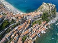 Aerial view of Scilla, Reggio Calabria, Calabria. Ruffo Castle and lighthouse. Tyrrhenian Sea. Italy Royalty Free Stock Photo