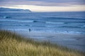 Aerial view of sea breaking sandy beach Royalty Free Stock Photo