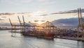 Aerial view of the sea cargo port and container terminal of Barcelona timelapse, Barcelona, Catalonia, Spain. Royalty Free Stock Photo