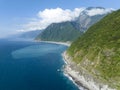 Aerial view and sea cliff road to Taroko national park , Hualien , Taiwan Royalty Free Stock Photo