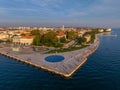 Aerial view of the Sea organs and Sun Salutation in Zadar City