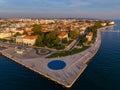 Aerial view of the Sea organs and Sun Salutation in Zadar City