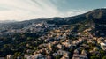 Aerial view from the sea over the city of Genoa, Italy. Suspended highway and infrastructure Royalty Free Stock Photo