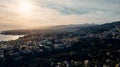 Aerial view from the sea over the city of Genoa, Italy. Suspended highway and infrastructure Royalty Free Stock Photo