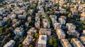 Aerial view from the sea over the city of Genoa, Italy. Suspended highway and infrastructure Royalty Free Stock Photo