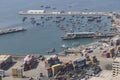 Aerial view of the sea port of the Arica city, Chile. Royalty Free Stock Photo