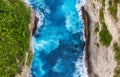 Aerial view at sea and rocks. Turquoise water background from top view. Summer seascape from air. Summer adventure. Royalty Free Stock Photo