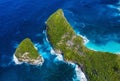 Aerial view at sea and rocks. Turquoise water background from top view. Summer seascape from air. Atuh beach, Nusa Penida, Bali, I Royalty Free Stock Photo