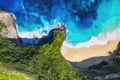 Aerial view at sea and rocks. Turquoise water background from top view. Summer seascape from air. Summer adventure. Royalty Free Stock Photo