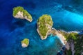 Aerial view at sea and rocks. Turquoise water background from top view. Summer seascape from air. Summer adventure. Royalty Free Stock Photo