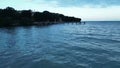 Aerial view of sea surface and dock at Murrays bay