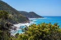 Aerial view of sea surrounded by greenery mountains Royalty Free Stock Photo