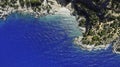 Aerial view of sea water and beautiful bay among the rocks. Mediterranean nature top view