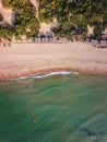 Aerial view of sea waves breaking sandy beach Royalty Free Stock Photo