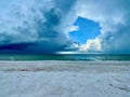 Aerial view of sea waves breaking sandy beach Royalty Free Stock Photo