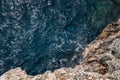 Aerial view of sea waves and fantastic Rocky coast, Danger sea wave crashing on rock coast with spray and foam before storm