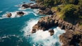 Aerial view of sea waves splashing on sandy beach, high resolution, scenic nature coast Royalty Free Stock Photo