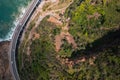 Aerial view of the Seacliff Bridge surrounded by greenery in Wollongong, Australia