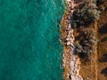 Aerial View Seascape, Ocean Waves Crashing Rocks, Drone Photography Royalty Free Stock Photo