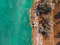 Aerial View Seascape, Ocean Waves Crashing Rocks, Drone Photography Royalty Free Stock Photo