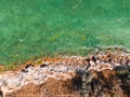 Aerial View Seascape, Ocean Waves Crashing Rocks, Drone Photography Royalty Free Stock Photo