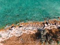 Aerial View Seascape, Ocean Waves Crashing Rocks, Drone Photography Royalty Free Stock Photo