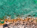 Aerial View Seascape, Ocean Waves Crashing Rocks, Drone Photography Royalty Free Stock Photo