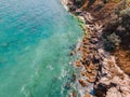 Aerial View Seascape, Ocean Waves Crashing Rocks, Drone Photography Royalty Free Stock Photo